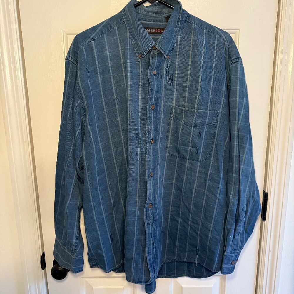 Vintage Distressed Perry Ellis Casual Button Down Shirt